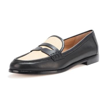 Imagem de Lauren Ralph Lauren Mocassim feminino Wynnie de palha e pele de bezerro, Preto/natural claro, 39