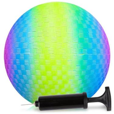 Imagem de ArtCreativity Bola de playground arco-íris para crianças com bomba de mão, bola de chute saltitante de 22 cm para quintal, parque e praia, diversão ao ar livre, cores bonitas, brinquedos duráveis para