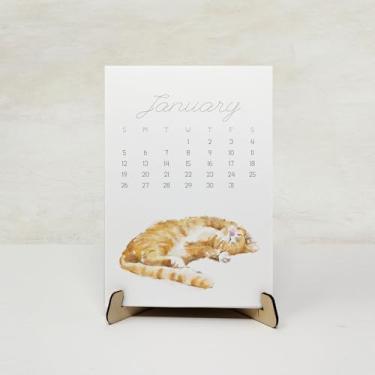 Imagem de Calendário de mesa para gatos 2026 – Arte original em aquarela – Miniagenda de escritório pequena mensal, com cavalete feito à mão e caixa de presente – perfeito para amantes de gatos, 12,7 x 18 cm