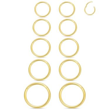 Imagem de Xnsjeyy Anéis de nariz 16G, argola de aço cirúrgico 316l, articulada, segmento de septo, lábio, tragus, hélice, daith, torre, concha, brincos de lóbulo de cartilagem confortável, joia de piercing de