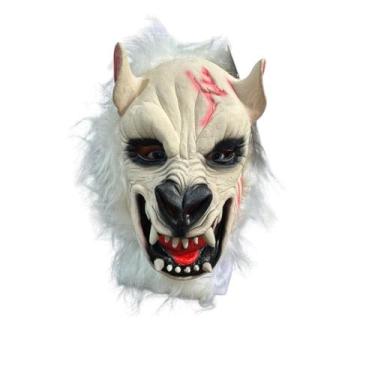 Imagem de Fantasia Máscara de látex Lobo Branco com pelos assustadora - Genérica