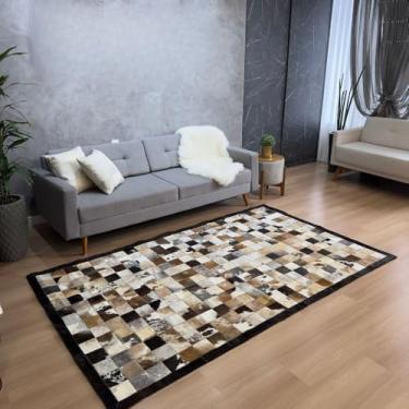Imagem de Tapete De Couro 150x250 Marrom Malhado Com Borda Quadriculado