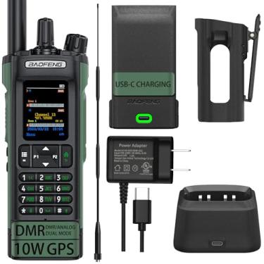 Imagem de BAOFENG Rádio DM32 Dmr, rádio portátil DM-32 com carregamento USB-C, GPS, Walkie Talkie DM32UV de longo alcance de 10 W para resgate de emergência e esportes ao ar livre (1 pacote verde + antena de