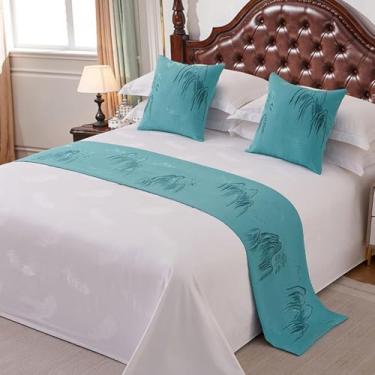 Imagem de Cachecol de corredor de cama de hotel luxuoso cor sólida decoração de cama elegante e confortável toalha de cama sem desbotamento colcha macia proteção para solteiro queen king tamanho azul||50 x 210