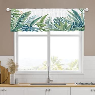 Imagem de Opeoddie Cortina de janela com folhas verdes tropicais para cozinha, casa de fazenda, planta verde, botânica, 1 painel de bananeira, monstera, folha de palmeira, camada de tratamento de janela, para