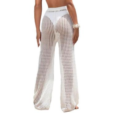 Imagem de Calças de praia com capa de banho RoseSeek White para mulheres