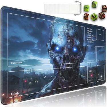 Imagem de JVGFYNKL Tapete de brinquedo TCG com zonas, borracha antiderrapante de 61 x 35 cm para MTG Playmat com cordão e bolsa de viagem e 6 dados, para tapete MTG, tapetes de jogo de cartas com estampa de