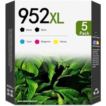 Imagem de Pacote combo de cartucho de tinta 952XL (pacote com 5, 2preto/1ciano/1magenta/1amarelo) compatível com substituição de tinta 952XL 952 para impressora HP 952 952XL OfficeJet Pro 7740 8710 8210 8715