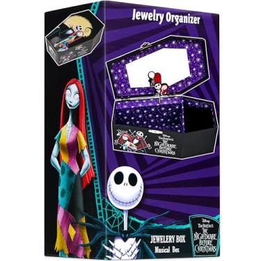 Imagem de Get Trend Disney Caixa de joias musical The Nightmare Before Christmas para meninas, espelho, música de acabamento, organizador de joias, presentes de Halloween para meninas (preto TBNC)