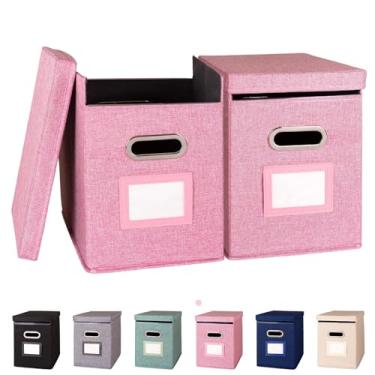 Imagem de ComfortKeeper Pacote com 2 organizadores de pastas de arquivos suspensos com tampa, caixa de armazenamento de arquivos de tecido tamanho carta dobrável, suporte portátil de documentos de escritório