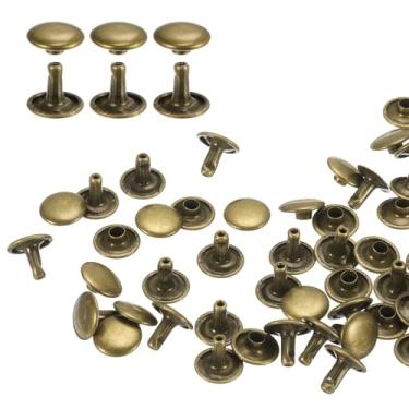 Imagem de HARFINGTON 80 conjuntos de rebites de tampa dupla, 10 x 8 mm, aço carbono, cabeça redonda, parafusos, parafusos tubulares de metal para decoração de artesanato em couro, bronze