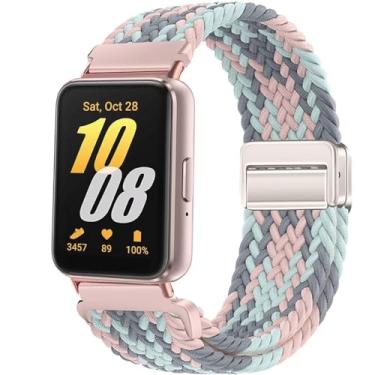 Imagem de Issinlky Pulseira trançada de nylon compatível com Galaxy Fit 3, pulseira de fivela magnética elástica para Galaxy Fit 3 SM-R390