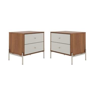 Imagem de Kit 2 Mesa de Cabeceira 2 Gaveta Jasper Canella Off White - PROVINCIA