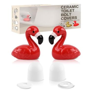 Imagem de Capas decorativas para parafusos de vaso sanitário flamingo - 2 peças de tampas de parafuso de vaso sanitário de cerâmica fofas para fundo do vaso sanitário, capas de parafuso de decoração de Natal