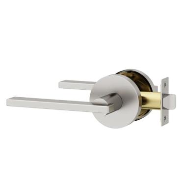 Imagem de Okun Valli 1 maçaneta de porta de passagem para banheiro e quarto interior reversível em níquel escovado