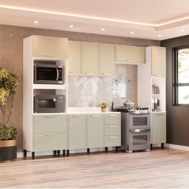 Imagem de Cozinha Modulada 5 Peças com Tampo Amara Politorno Móveis - Branco/Verde