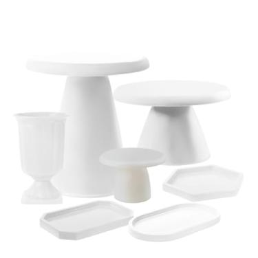 Imagem de Kit Decorativo para Mesa Posta – Boleiras Slim, Vaso Grego, Mini Peças e Bandeja Oval (Branco)