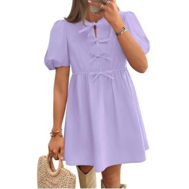 Imagem de Vestido ZESICA Summer de manga curta com gravata frontal mini roxo cla