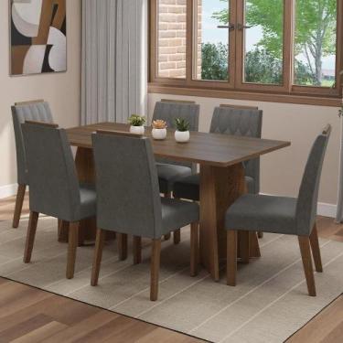 Imagem de Conjunto Sala De Jantar Tampo De Madeira 6 Cadeiras Rustic/silver Leon
