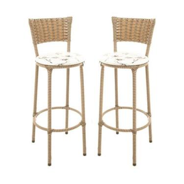 Imagem de KIT 2 Banquetas Alta Encapada Junco CAPPUCCINO Area de Lazer Cozinha B