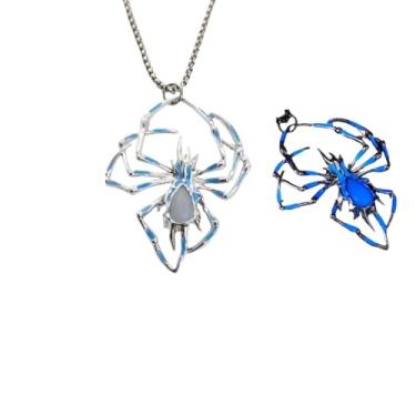 Imagem de Spevert Colar com pingente brilhante para homens e mulheres 3D aranha noite lua luminosa colar hip-hop pingente joia, 23.6 inches, Aço inoxidável, Sem Pedra Preciosa