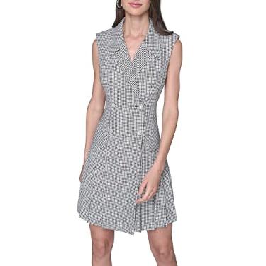 Imagem de Karl Lagerfeld Paris Vestido feminino sem mangas com gola quente, Preto/branco macio, 36