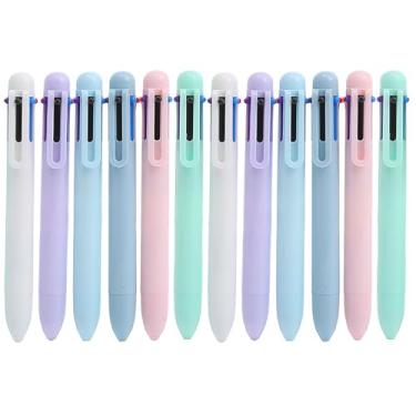 Imagem de YIHUANYIFA Caneta esferográfica colorida retrátil multicolorida 6 em 1, 12 peças, caneta de tinta colorida de 0,7 mm, escrita suave para presentes de trabalho para meninas adolescentes, escritório