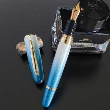 Imagem de zhongyuansu Caneta-tinteiro de metal de luxo – barril pesado com acabamento dourado, ponta lisa e sistema de tinta recarregável – Caneta executiva para negócios, escritório e presente (azul gradiente)