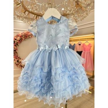 Imagem de Vestido Bebê Azul Claro Jardim Encantado para Batizado e Festas - Fabu