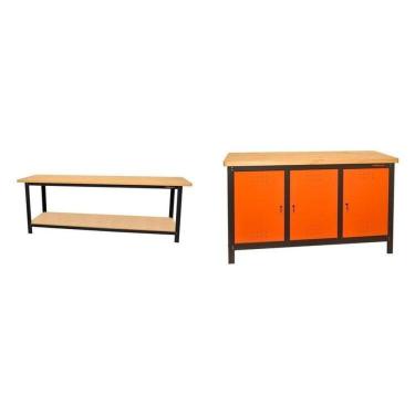 Imagem de Conjunto 2 Bancadas de Ferramentas Profissional Fechada 200cm Presto Laranja
