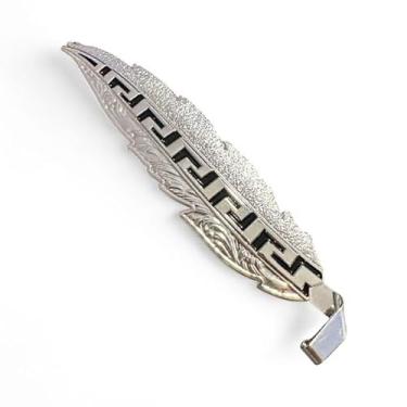Imagem de Chapéu de cowboy ocidental de penas – chapéu de metal único decorativo chapéus estilo caubói, acessório de pena de zinco de 12 cm para homens e mulheres (Silver Tec)