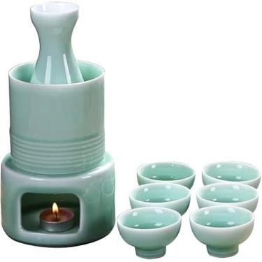 Imagem de TLTDSMY Conjunto de copos de saquê japonês, 6 peças, cerâmica, cerâmica, tradicional, artesanato, taças de vinho, conjunto de saquê japonês com 1 garrafa de saquê e 4 copos de saquê, A