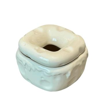 Imagem de Cinzeiro de cerâmica quadrado coberto caixote de cigarro lavável suporte de cinzeiro removível para mesa de escritório em casa
