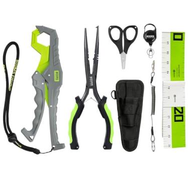 Imagem de Booms Fishing TK1U Kit de ferramentas de pesca com 4 peças, alicate de pesca de nariz agulha água salgada, garra de lábio de peixe, tesoura de pesca com retrator, régua de peixe, presentes de pesca