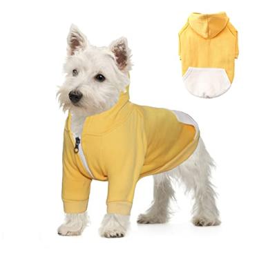 Imagem de FEimaX Roupas para cães com capuz para animais de estimação camisetas lisas para animais de estimação meninos camisas quentes de algodão macio inverno filhote de cachorro com capuz com capuz gato casaco elástico pequeno médio cães pijamas