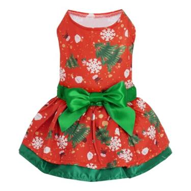 Imagem de Vestido para cães, saia de Natal, roupas para animais de estimação (GG, vermelho/árvore de Natal)
