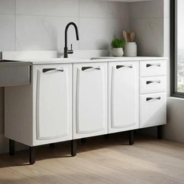 Imagem de Balcão Cozinha Armário Multiuso em Aço 160cm 4 Portas 2 Gavetas Sem Ta