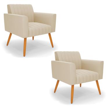 Imagem de Kit 2 Poltronas Viena Gomada Suede Bege Pés Palito Castanho - D'Rossi