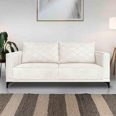 Imagem de Sofá Living 2 Lugares com Pés de Ferro Almofadas Soltas 180cm Neso Bouclê Off White G63 - Gran belo