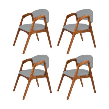 Imagem de Conjunto Com 4 Cadeiras De Jantar Estofada Gabriela Em Madeira E Mdf Cerejeira Linho Cinza