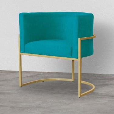 Imagem de Poltrona Decorativa Luna Base Dourada - Straso, Suede Azul Turquesa