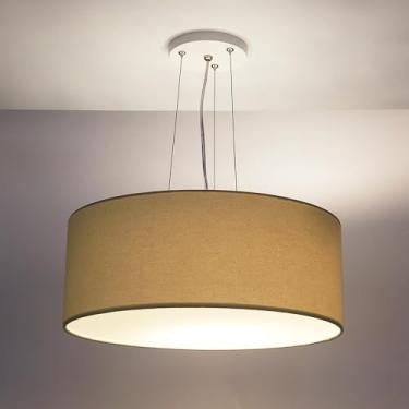 Imagem de Luminária de Teto Pendente Redondo Em Tecido 60x15 Cáqui