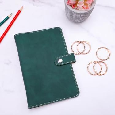 Imagem de Capa de fichário A6 para refil de papel – caderno de 6 anéis, agenda de orçamento recarregável, organizador pessoal de folha solta de couro sintético macio com encaixe de metal, verde escuro
