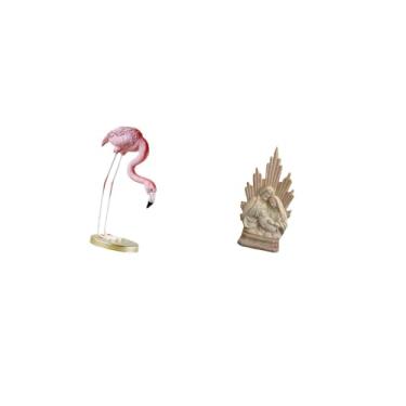 Imagem de Fenteer Estátua de Resina de Flamingo, Escultura de Pássaro, Decoração para Casa, Lareira, Arte Moderna, Estatueta de Jardim com Suporte de Metal para Mesa de