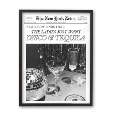 Imagem de iHery Arte de parede emoldurada de jornal de madeira de carvalho preto natural de 20,3 x 25,4 cm, decoração de parede em tela para dormitório, quarto, sala de estar, banheiro, conjunto de 1