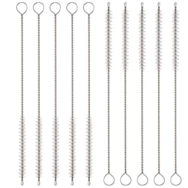 Imagem de HARFINGTON Conjunto de escovas de limpeza de palha, aço inoxidável 304 de comprimento e cerdas de nylon para garrafa de água, tubos de copo de canudo de silicone, branco (6 mm OD, conjunto de 10 peças