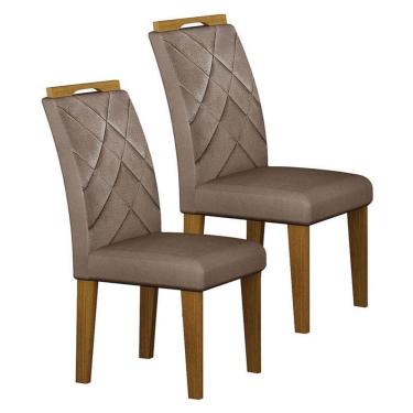 Imagem de Cadeira Para Mesa De Jantar Larissa New Mdf Kit 2 Peças Freijó Joli Camurça - Leifer Móveis