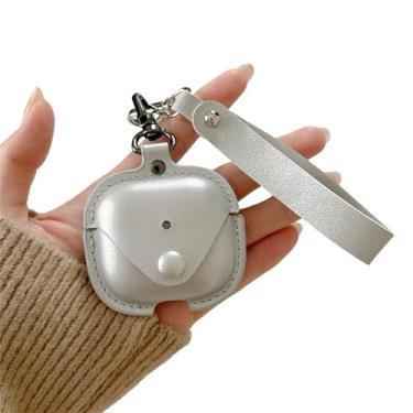 Imagem de ChouXiLin Capa para AirPods 4 (2024), capa de silicone metálico prateado com alça de pescoço longa, linda capa protetora de chaveiro de viagem para mulheres e homens, compatível com AirPods 4/4 (2024