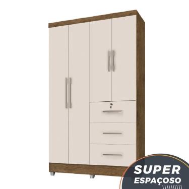 Imagem de Guarda Roupas Solteiro Com Espelho 4 Portas 3 Gavetas Com Pés Tokio Jequitibá / Off White Jequajequi
