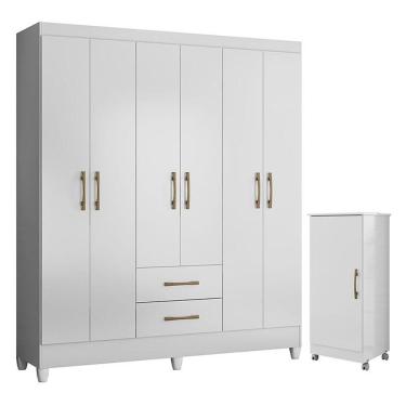 Imagem de Guarda Roupa Casal Panamá E Armário Multiuso Lírio Branco Brilho - Moval